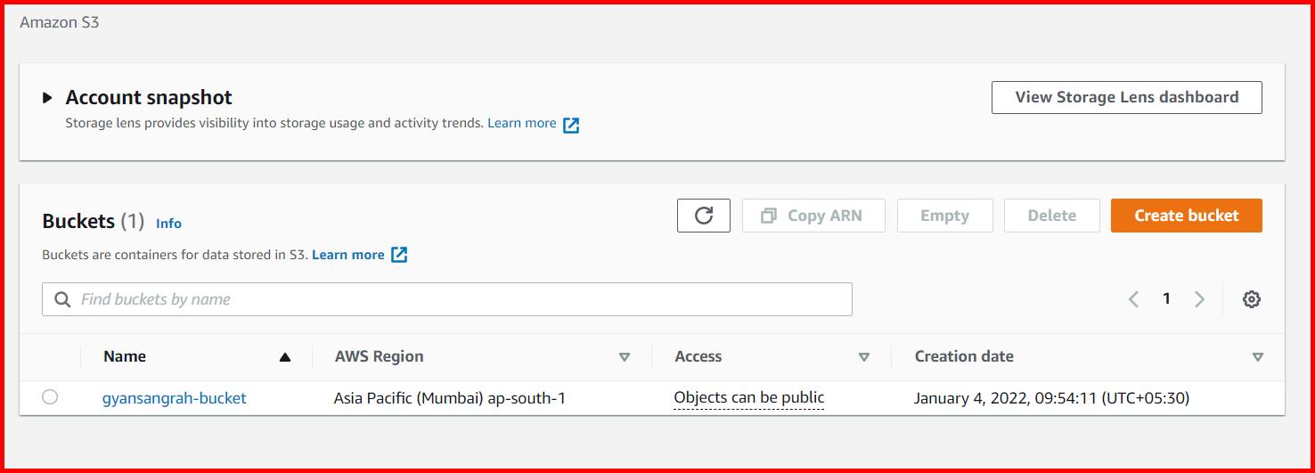 Picture showing the new S3 bucket created in AWS